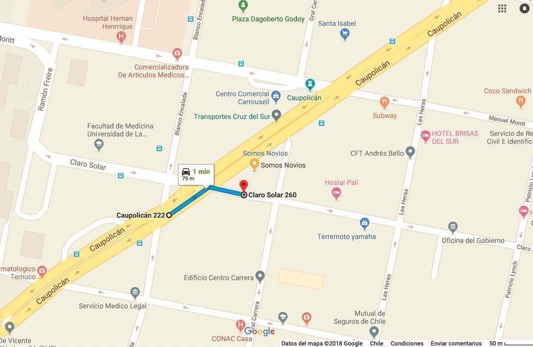 Mapa indicando la entrada de nuestra tienda en Temuco